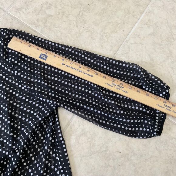 CHICO'S women 3 -XL black white Polka Dot sheer tie front poly blouse button up - Picture 9 of 13